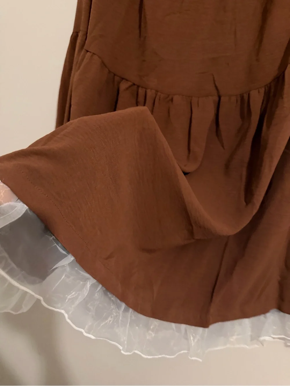 Brown women skirt Tiered with Sheer Hem